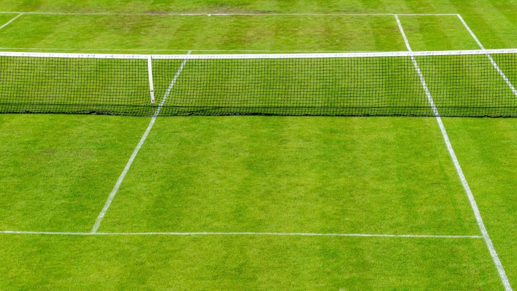 Green Grass Tennis Court with a Net